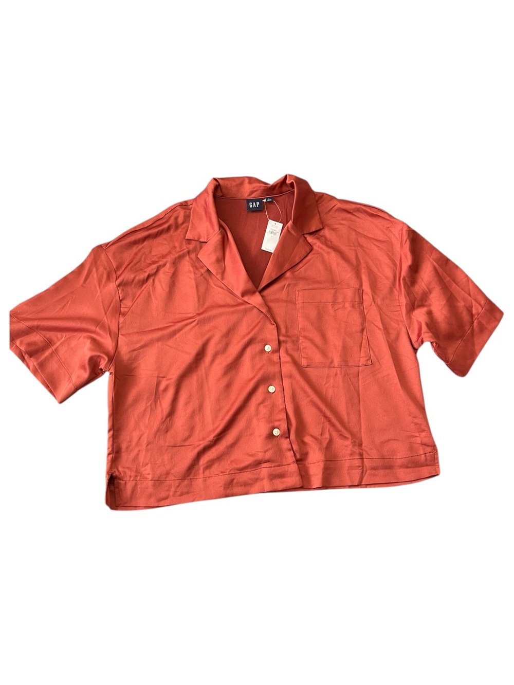 GAP Women's Short Sleeve Cropped Collar Button Shirt